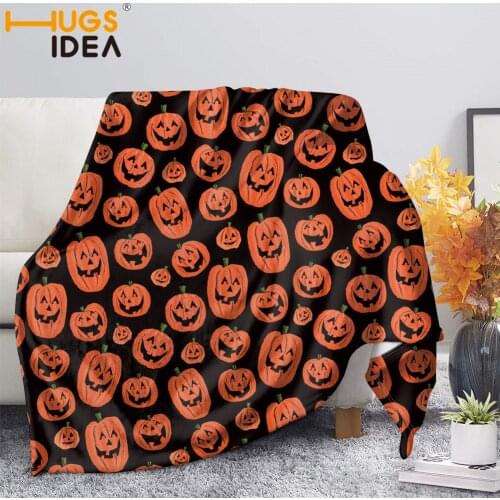 HUGSIDEA Halloween Theme Sherpa Throw Blanket Pumpkin Lantern Printed Bedspread Flannel Fleece Plush Blanket on Sofa/Couch