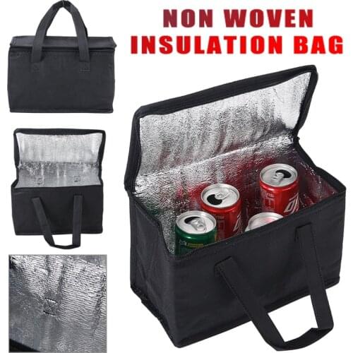 Black Non Woven Insulation Bag For Outdoor Picnic Lunch Box Sandwich Drink Storage Tote Foldable Easy Carry