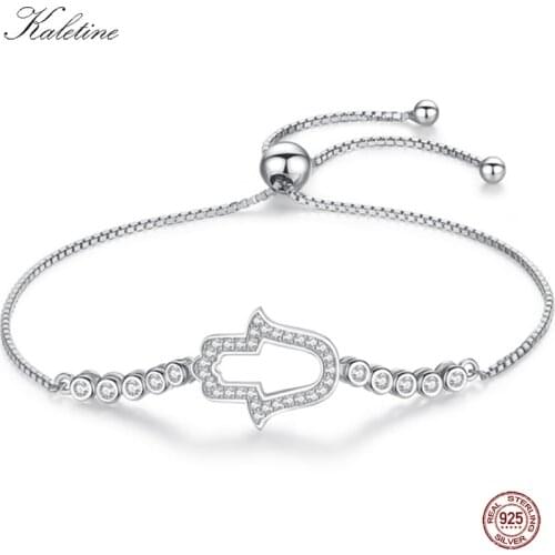 KALETINE 925 Sterling Silver Bracelet Zircon Tennis Bracelet Hamsa Hand of Fatima Evil Eye Lucky Charm Bracelet Bead Jewelry