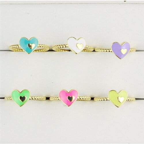 20pcs/lot Lovely heart shape ring,multicolor plated enamel jewelry,exquisite adjustable ring cheap wholesale