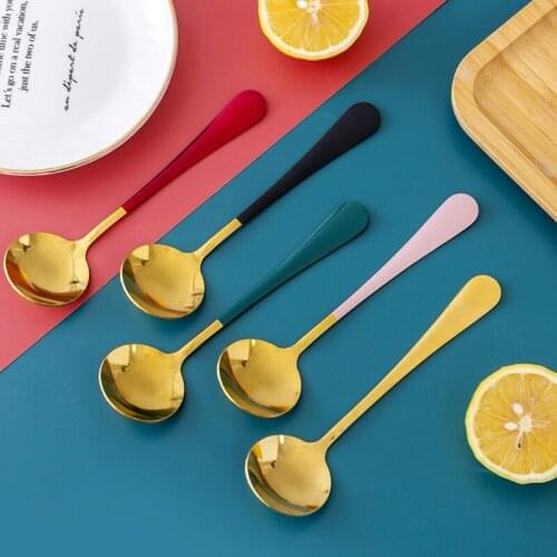 Round Head Coffee Spoons Stainless Steel Mixing Tea Dessert Cake Scoop Honey Dessert Mixing Spoon Kitchen Tableware Accessories