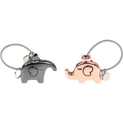 Mini Novelty Elephant Couples Lock Padlock Security Lock No Keys No Password Cute Lovers Keychain Pendant Decor W0YA