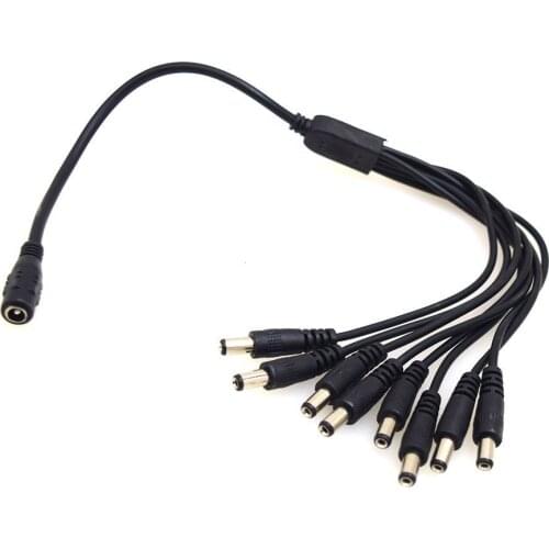 DC Power 1 to 8 Splitter Cable Lead 5.5x2.1mm Pigtail 1 Female to 8 Male CCTV