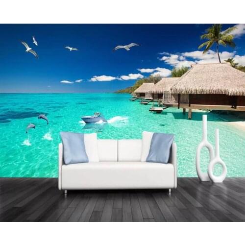 Wallpaper Mural Painting For Living Room Seaside landscape 3D background wall Custom Photo Wallpaper 3D Stereo