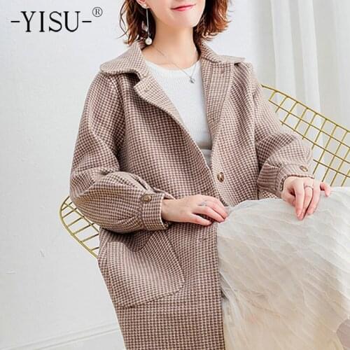 YISU 2021 New Women Sweater Cardigan Lapel Solid color Knitted Cardigan Coat Casual Sweater Cardigan Thick Long Windbreaker