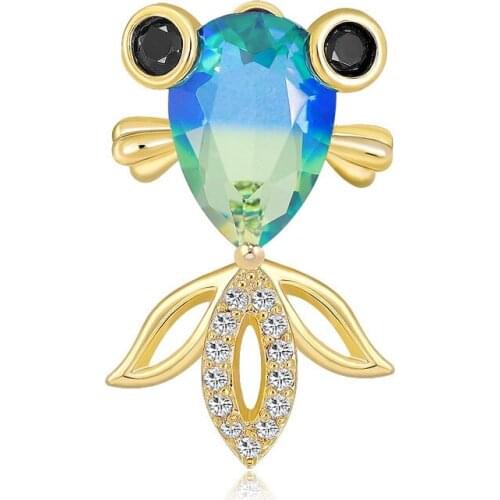 Funmor Creative New Korean Goldfish Brooch High-Grade Pure Copper Tourmaline Animal Brooch Real Brooches Pins