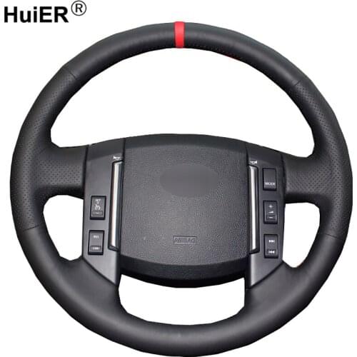 HuiER Hand Sewing Car Steering Wheel Cover Breathable Car Styling Red Marker For Land Rover 2007-2012 Freelander 2 Car Protector
