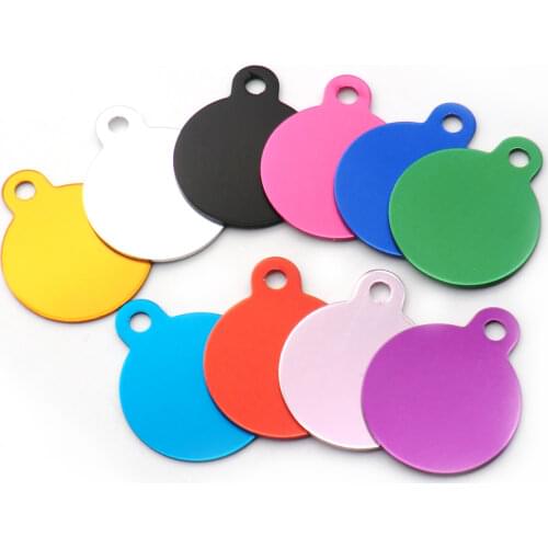 Wholesale 100Pcs Round Dog ID Tags Aluminum Customized Name Address Phone Text ID Tag Personalized Engraving Pet ID plate Tag