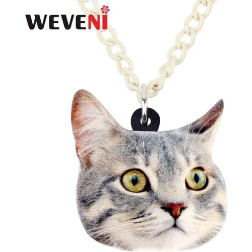 WEVENI Original Acrylic Fashion Kitten Cat Necklace Pendant Chain Choker For Women Girls 2018 Trendy Anime Bijoux Original