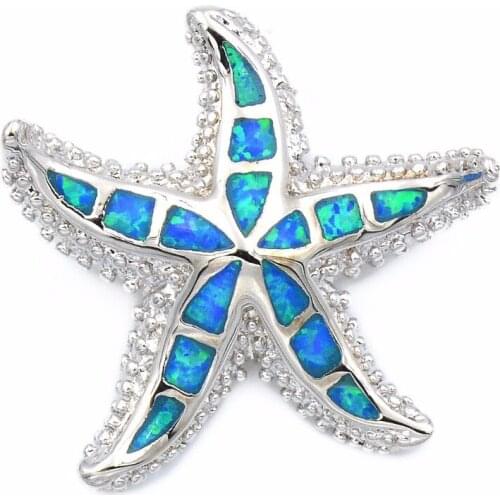 Ocean Blue Big Starfish Created Opal Pendant Necklace