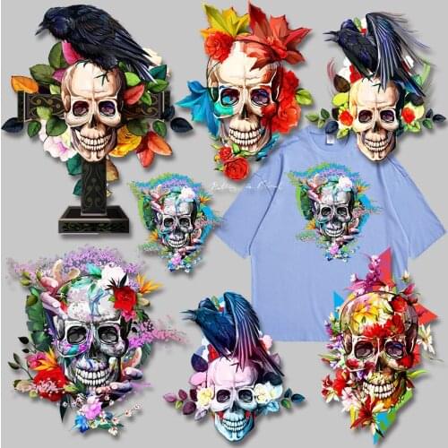 Popular skull flower pattern Heat Vinyl Ironing Stickers Decor Patches for Clothing DIY T-shirt Washable Garment Accessories