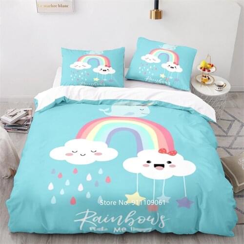 Kawaii Rainbow Series Cute Cartoon Bedding Soft Bedspread for Kids Boys & Girls Room Comfortable Down Bedcover Pillowcase