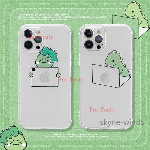 For APPLE iPhone X XR XS 11 12 mini Pro max transparent case creative cartoon dinosaur for iPhone 7 8 Plus cover coque fundas