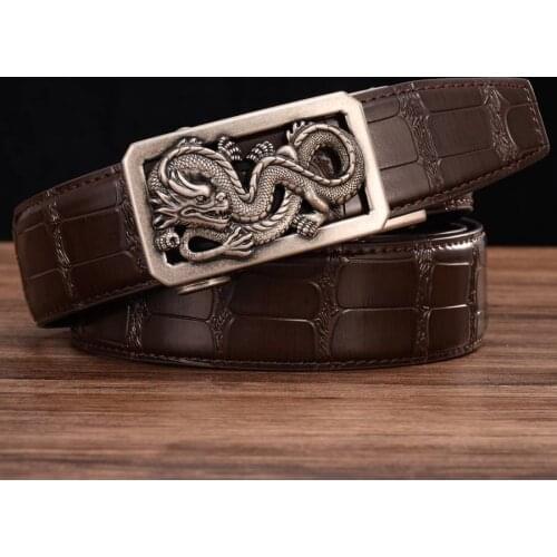 Mens Leather Ratchet Belt Fashion Belts For Men Genuine Leather Ratchet Belt Automatic Buckle width:3.5cm black,coffee