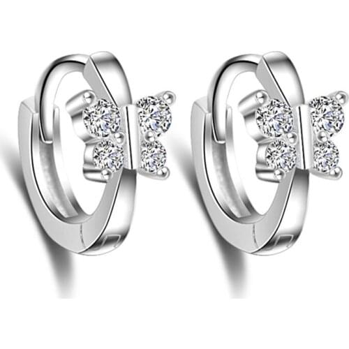 100% 925 sterling silver new fashion shiny crystal butterfly stud earrings for women wholesale jewelry birthday gift cheap