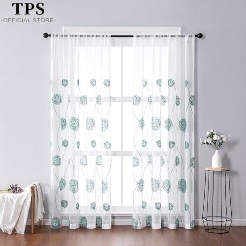 TPS Embroidered Floral Sheer Curtain for Window Tulle Voile Curtain for Kitchen Bedroom Living Room Drape Decor Window Treatment