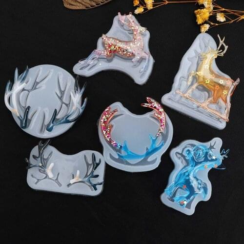 6Pcs/set elk deer Silicone Mold Antlers Crystal Epoxy Resin Casting Molds DIY Craft Supplies Christmas Home Decoration Handmade