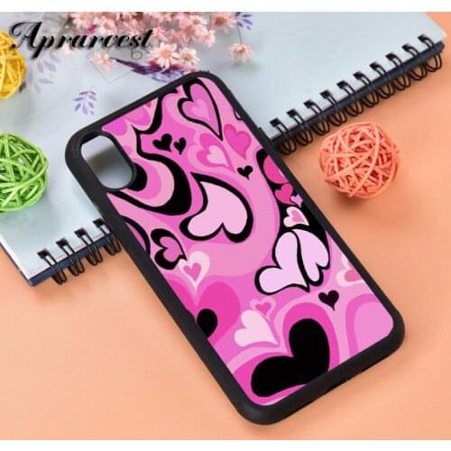 Aprarvest Love Pink Hearts Pattern Silicone Rubber Phone Case Cover For iPhone 6 6S 7 8 PLUS X XS XR 11 12 MINI PRO MAX
