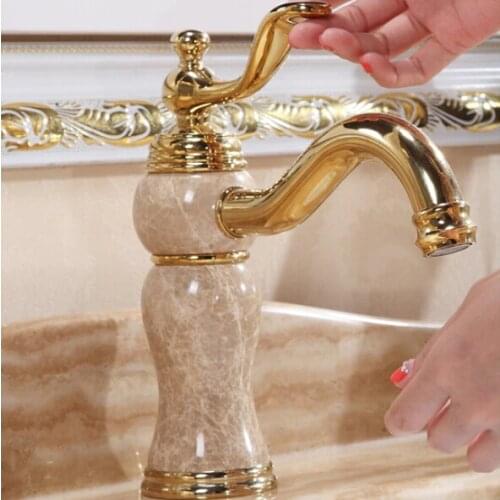 GOLD PVE solid brass and stone Single handle bathroom basin sink faucet