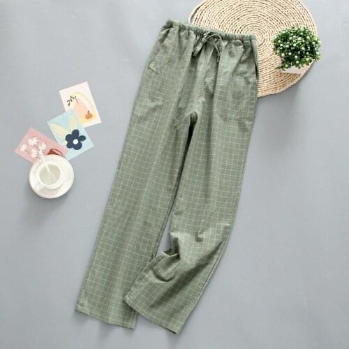Washed Cotton Spring Pyjama Bottoms Couples Home Pants Elastic Waist Plaid Sleepwear Women and Men Sleeping Lounge Pants