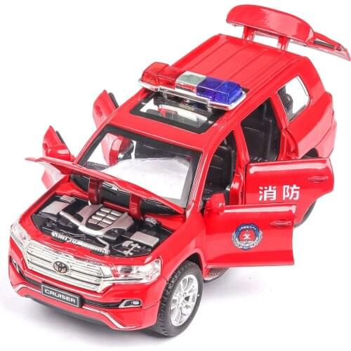 High Simitation 1:32 for TOYOTA LAND CRUISER PRADO Fire Police Alloy Metal Car Model Toys with Pull Back for Kids Birthday Gifts