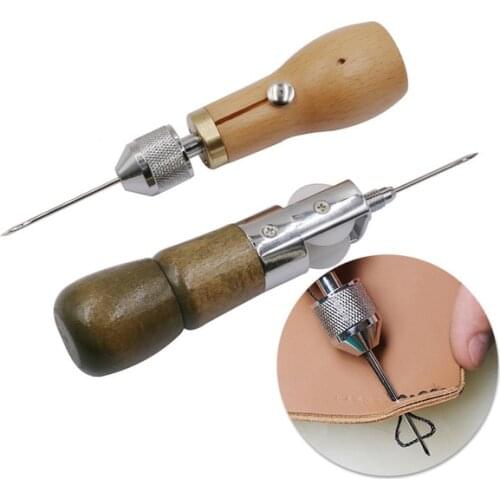 1 Pcs Leather Hand Stitcher Sewing Tools Kit Needle Thread Shoes Repair Professional Changeable Line DIY Wooden Handle Handmade