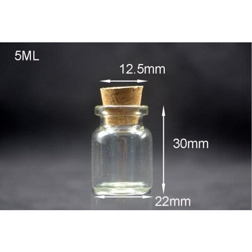 100pcs/lot 5ml 22*30mm mini cute wishing Glass Bottles with wooden Cork Crafts Glass Jars perfumes Vial pendants for Decoration