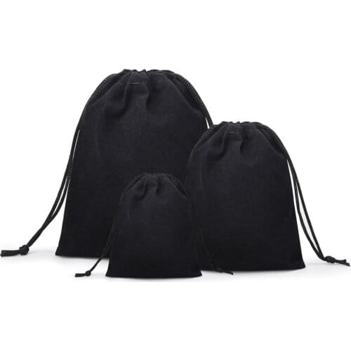 100Pcs / Lot Velvet Black 3 Sizes Jewelery Gift Bags Brace Strap Pouches Wholesale10*12cm 7*9cm 5*7cm B-057-1