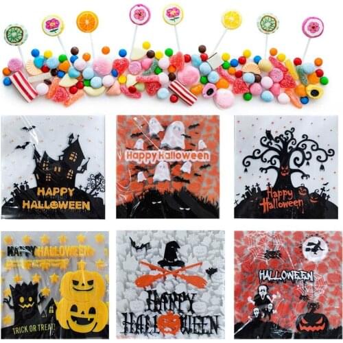 100pcs Transparent Cookie Bag Halloween Candy Bag Self Adhesive Packaging Bags For Baking Biscuit Gift Bags & Wrapping Supplies