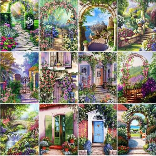 EverShine Full Square Drill Diamond Painting Door Cross Stitch Kits Diamond Embroidery Landscape Rhinestones Garden Home Decor