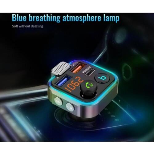 3in1 BT23 Bluetooth-compatible Car Handsfree Radio Adapter Charger Ambient Light 5.0 FM Transmitter Music Player Car Accessories