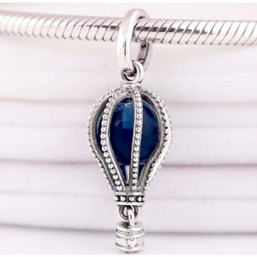 Original Polished Moonlight Blue Crystal Air Balloon Pendant Beads Fit 925 Sterling Silver Charm Bracelet Diy Jewelry