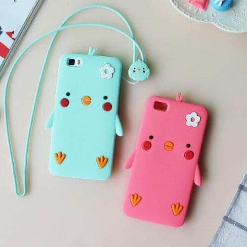 ALIVO For Huawei P8 lite Fitted Case with Lanyard Cartoon 3D Cute small chick 360 coverage silicon back cover for huawei p8 lite