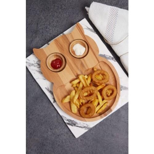 Wooden Owl Serving Plate with Sauce Compartment