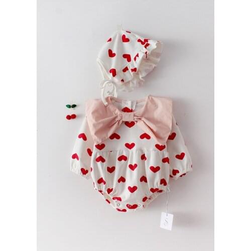 Baby Romper Girls Peach Heart Lovely Newborn Gilr Outfit Big Bow Butterfly Cute Lovely Jumpsuit with Hat Set Clothing Bodysuit