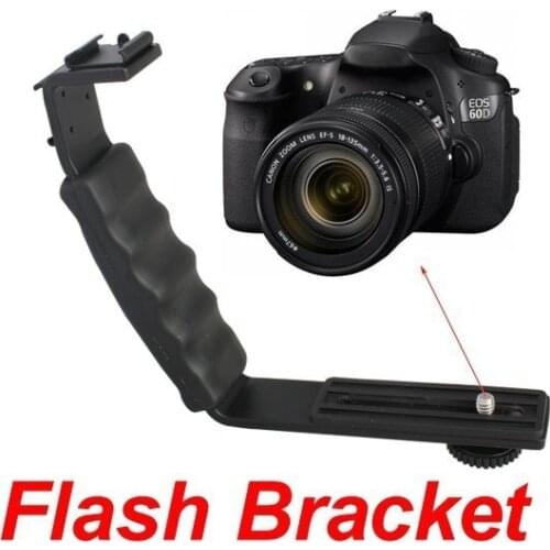 Dual Hotshoe L Shaped Flash Arm Bracket for Flash Speedlight LED Video Light Microphone PF230