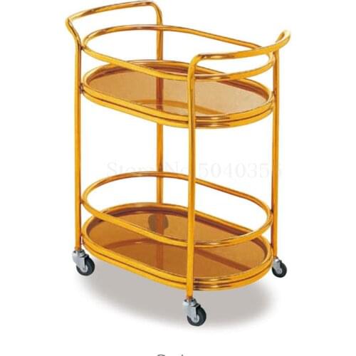 Hotel restaurant tea delivery car double-layer all-steel round wine cart cake shop mobile service trolley