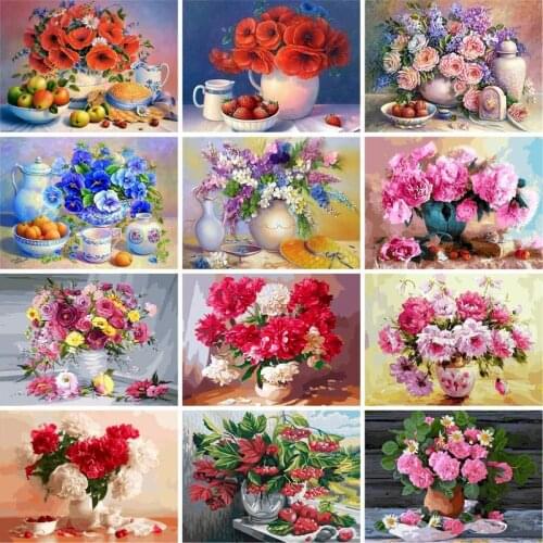 GATYZTORY 60x75cm Frame DIY Painting By Numbers Kits Flowers and Fruits Modern Home Wall Art Picture Flowers Paint By Numbers