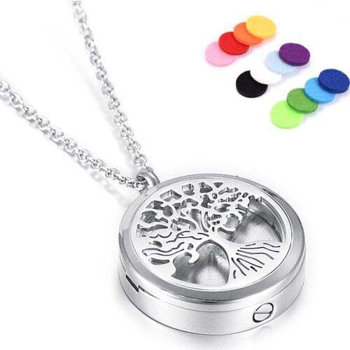 IJX013 Engravable 316L Stainless Steel 30mm Round Photo frame Memorial Urn Jewelry Tree Of Life Keepsake Cremation Necklace