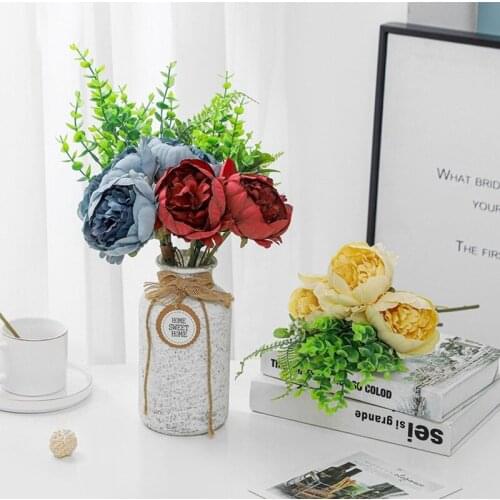 3 38cm Rayon Pearl Peony Bridal Bouquet Wedding Party Decoration Scrapbook DIY Flower