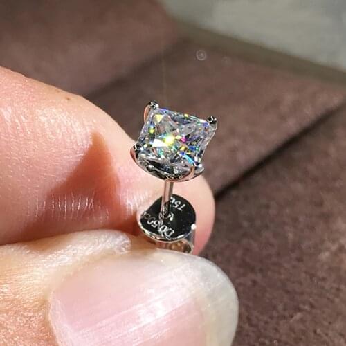 18K White Gold 4 Carat Stud Earrings Women Present Wedding Anniversary Engagement Party 2 ct Princess Square Moissanite Diamond