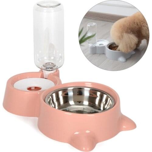 Dog Bowl 2 In 1 PP Stainless Steel Automatic Water Dispenser Feeder Non-Slip Pet Dog Cat Drinker Cute Pet Food Container Hot