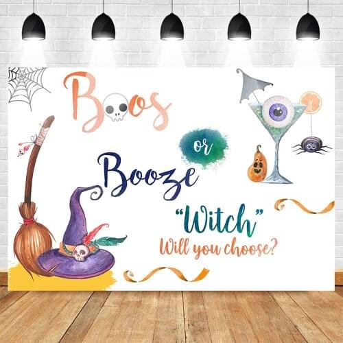 MOCSICKA Halloween Theme Gender Reveal Backdrop for Photography Baby Shower Boos or Booze Background for Photo Studio