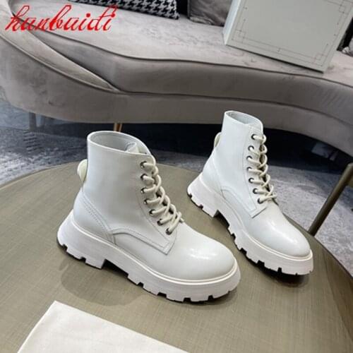 New Winter Women Shoes Ankle Solid Color Mid Calf Boots Fashion Lace Up Martin Boots Platform Vulcanzied Shoes Leather Boots