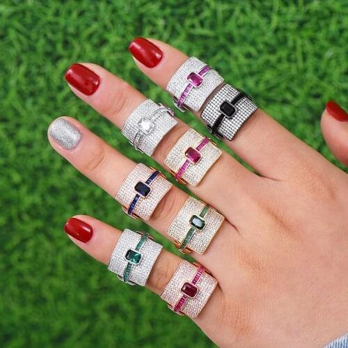 Blachette Trendy Design Luxury Statement Stackable Ring For Women Wedding Cubic Zircon Engagement Dubai Punk Bridal Finger