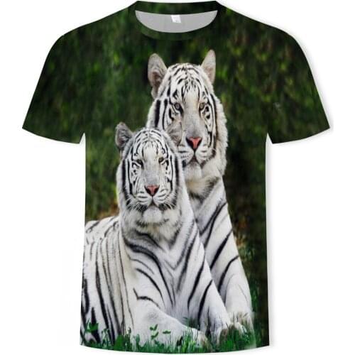 2021 Fashion New Animal Classification Double Tiger 3D Printed Pattern Mens Short Sleeve Casual T-shirt Clothing