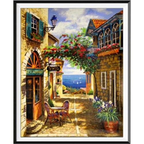 Landscape Rural Woods Beach Flowers DIY Cross Stitch 11CT Embroidery Kits Craft Needlework Set Cotton Thread Printed Sell