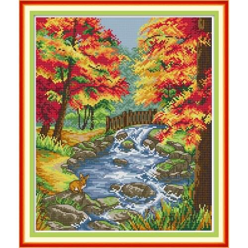 The autumn of the creek cross stitch kit aida 14ct 11ct count print canvas cross stitches needlework embroidery DIY handmade