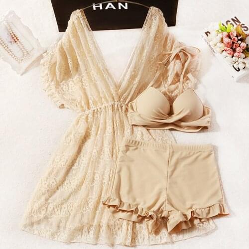 2021 New Women Solid Bikini Set Swimwear Push Up Bathing Suit Swimming Beach Wear with Cover-Up Sexy Halter Biquini Swimsuit