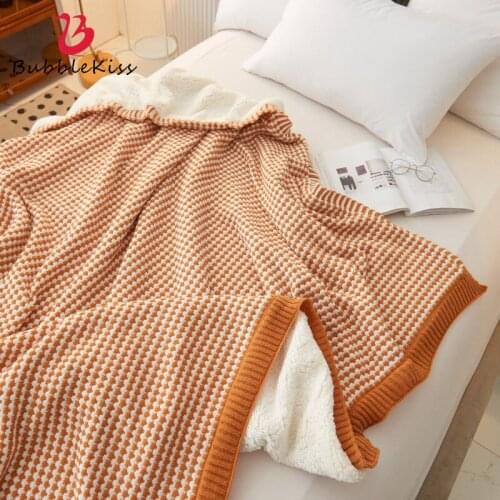 Bubble Kiss Plaid Blanket Nordic Double-Layer Thick Lamb Wool Autumn Winter Warm Sofa Lunch Break Nap Bedroom Home Decor Blanket